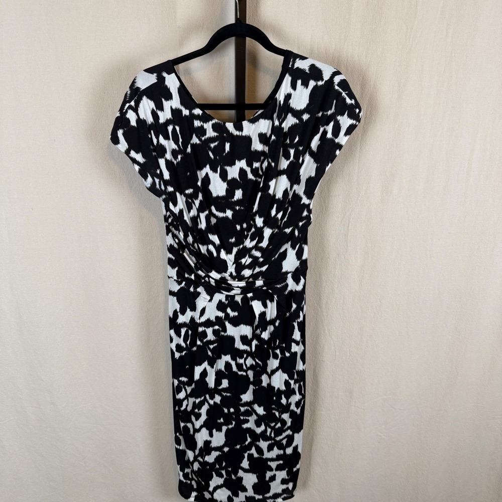 Max Mara Black White Stretch Print Sheath Dress Made in Italy